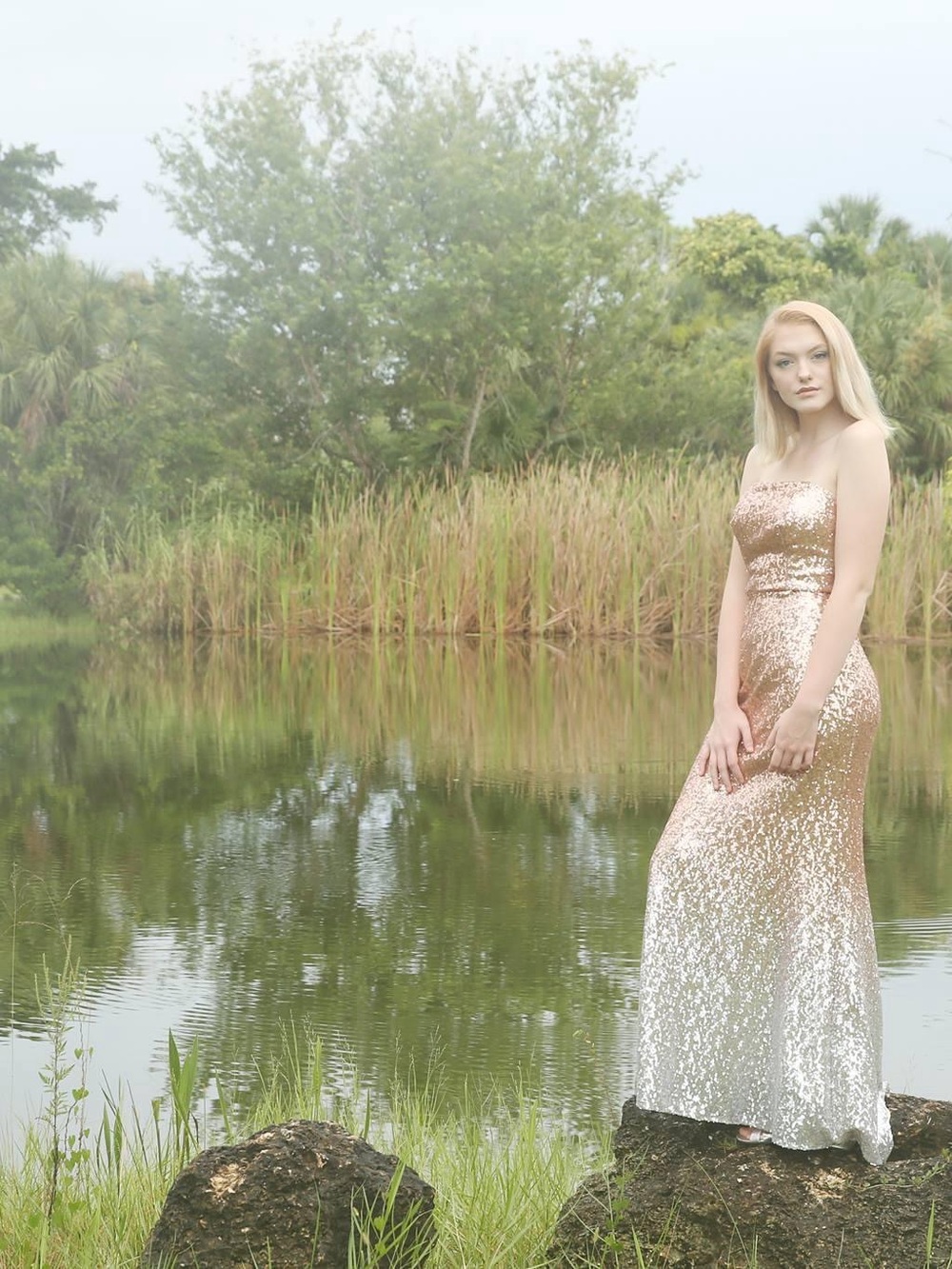 Camille La Vie Strapless Rose Gold Sequin Gown